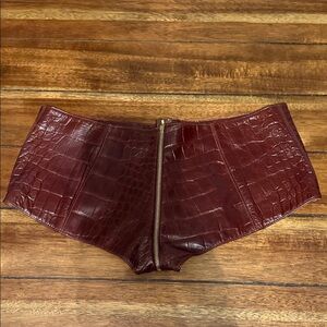 POSTER GIRL Burgundy Croc-Embossed Zip from Font to Back.  Low Waist Shorts